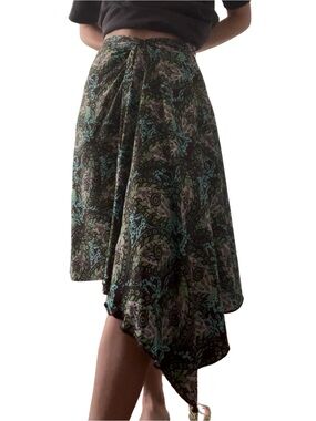 BCBG Teal and Black Paisley Asymmetrical Wrap Skirt